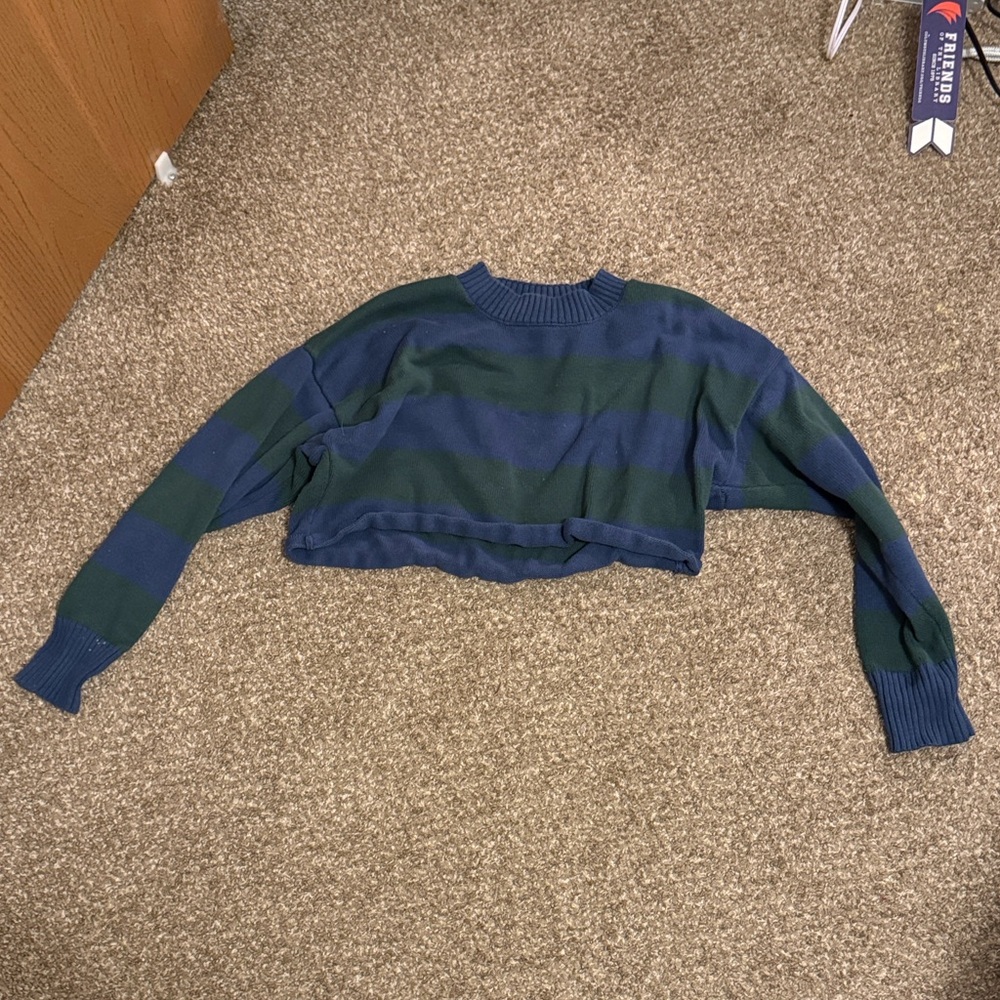 Navy and Forest Green Striped Women's Sweater